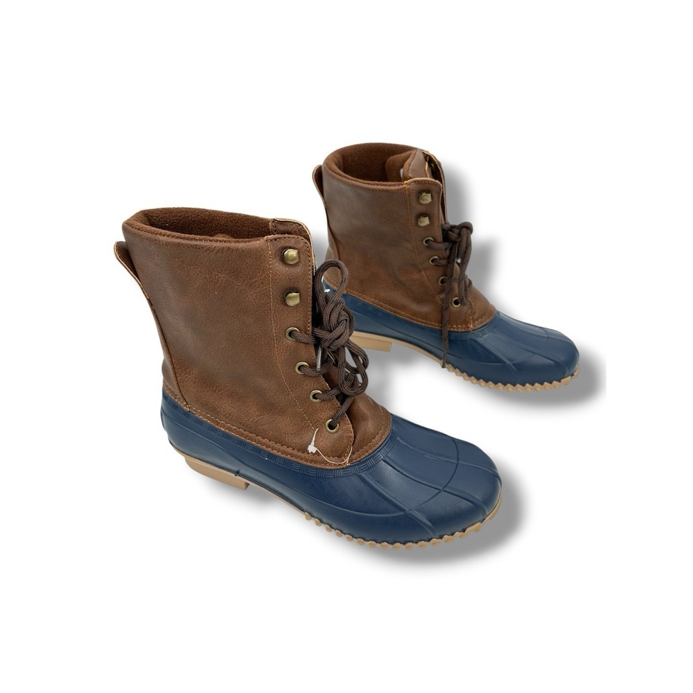 London Fog Waterproof Shell Duck Boots Womens 8 Brown Blue Rain Snow Outdoor New